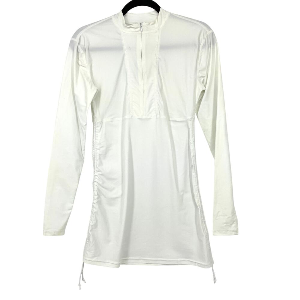 Lyndorra Long Sleeve Rash Guard Dress Womens Size Medium White Zip Front NEW
